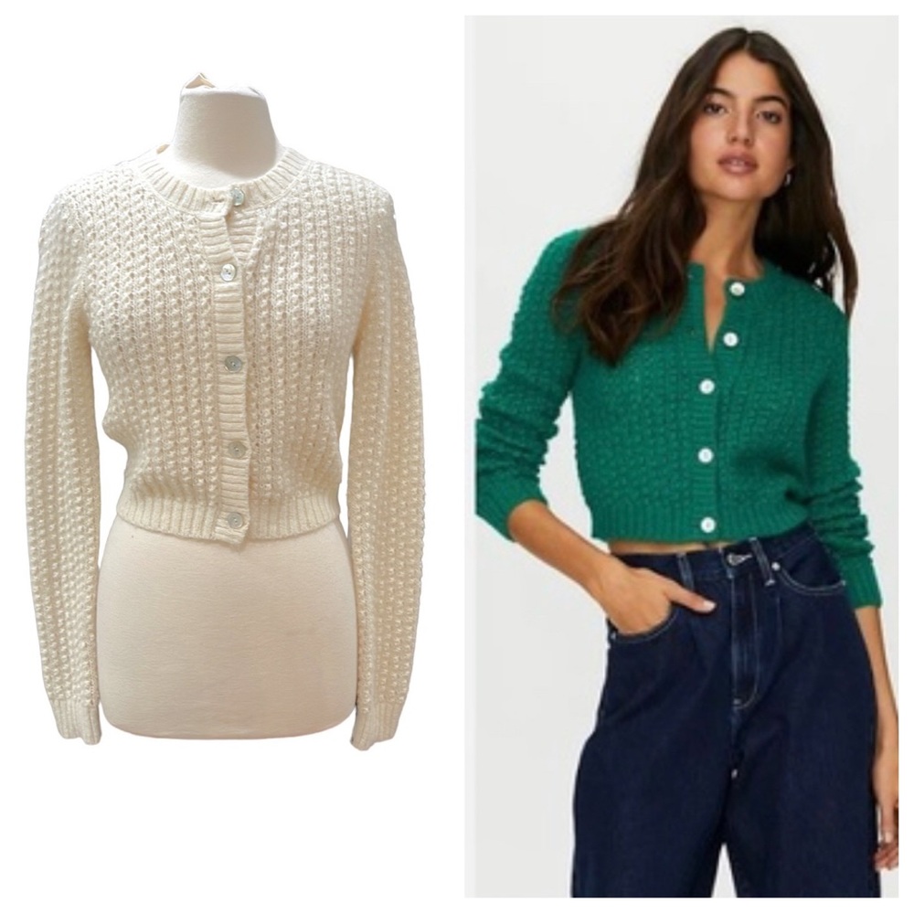 Aritzia Wilfred Free Fortune Crop Bubble Stitch Cardigan Sweater CREAM SZ M